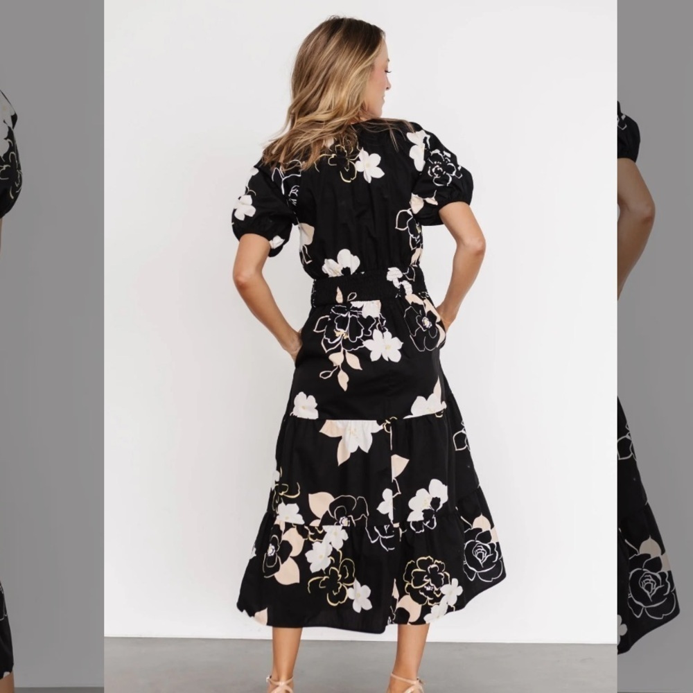 Baltic Born Hacienda Tiered Floral Black and White Women's Dress - Picture 2 of 11